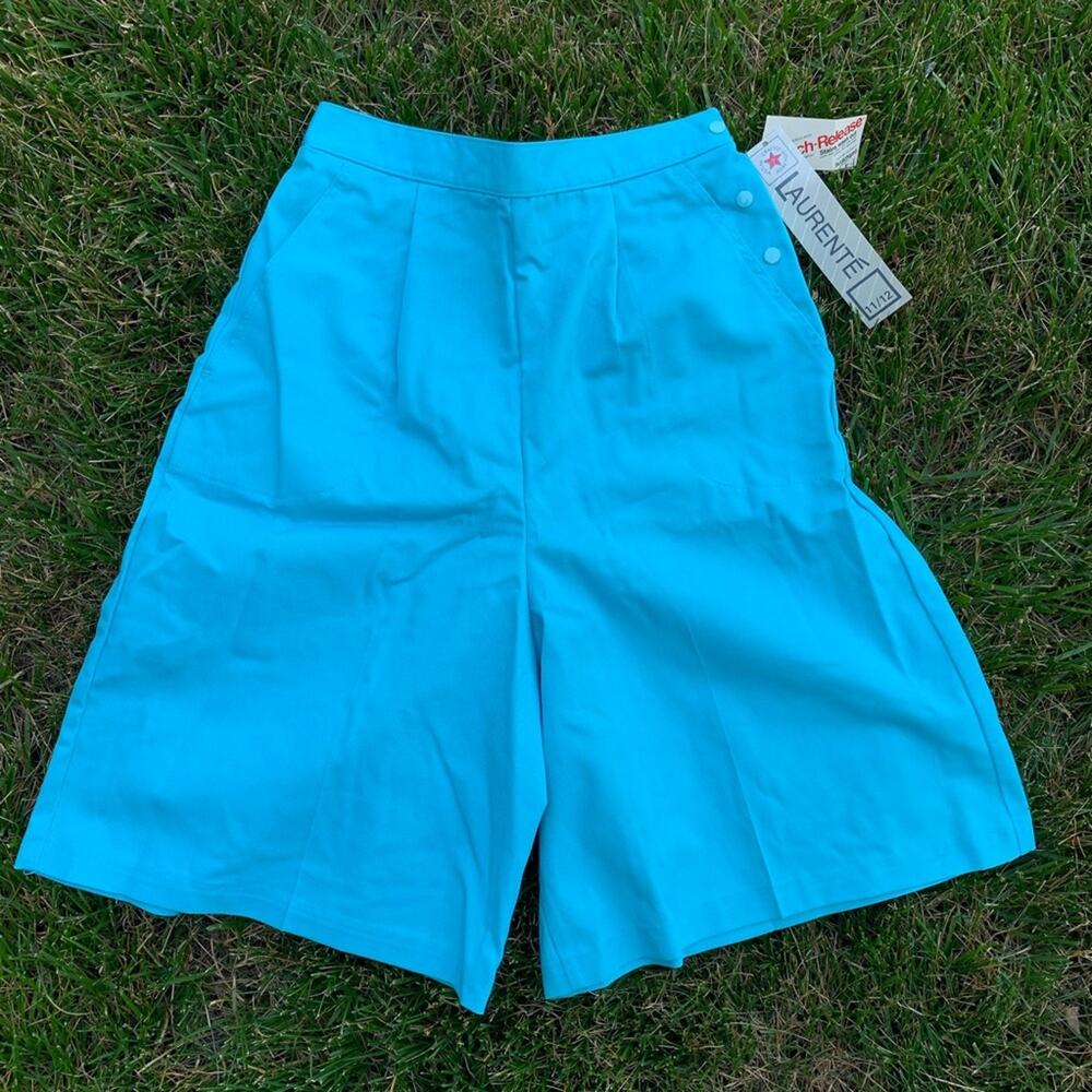 Vintage 90s Laurenté cerulean blue culottes shorts pleated pull on size 11/12